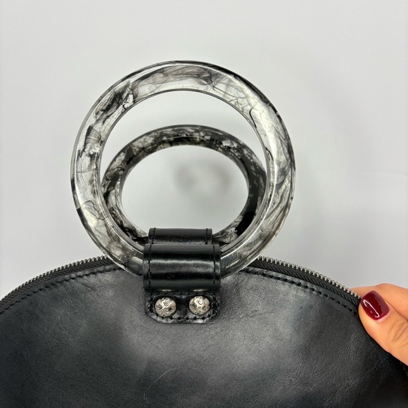 Patricia Nash Mellini Dome Satchel Black Leather Purse Crossbody Shoulder Bag - Picture 3 of 10